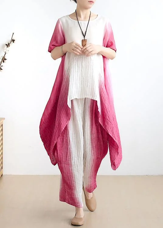 Don’t Wait – Shop Today!women pink o neck asymmetric tops +elastic waist wide leg pants