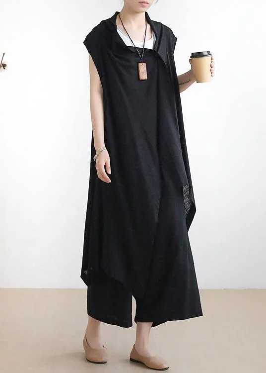 Shop More, Spend Less!New casual ladies black vest with cotton wide-leg pants two-piece suit