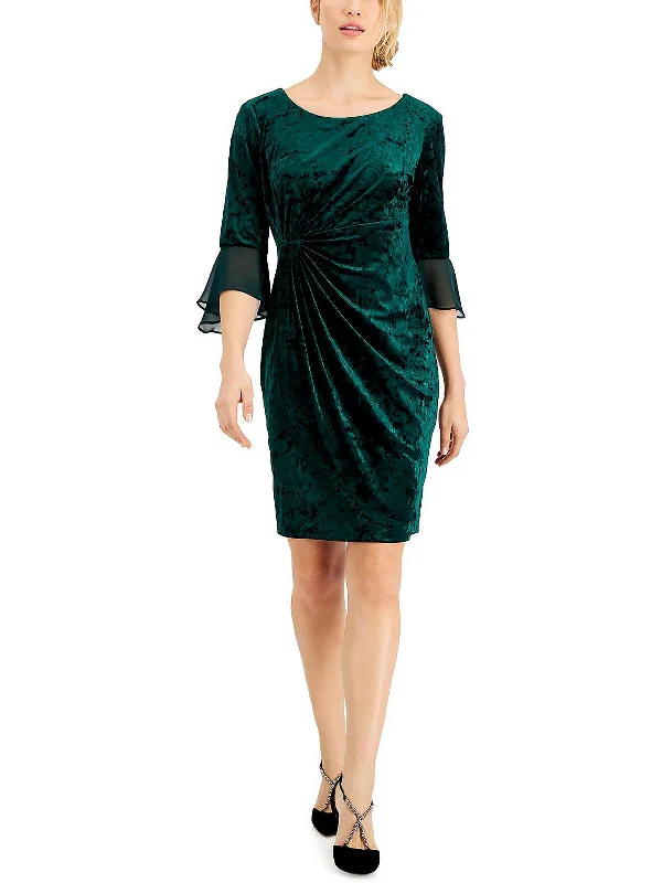 Price Drop Alert!Petites Womens Velour Mini Bodycon Dress
