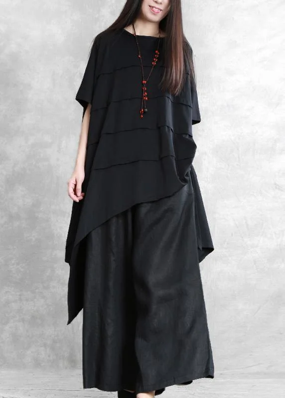 Your Shopping Spree Starts Here!Loose irregular black two-piece personality tops wide-leg pants