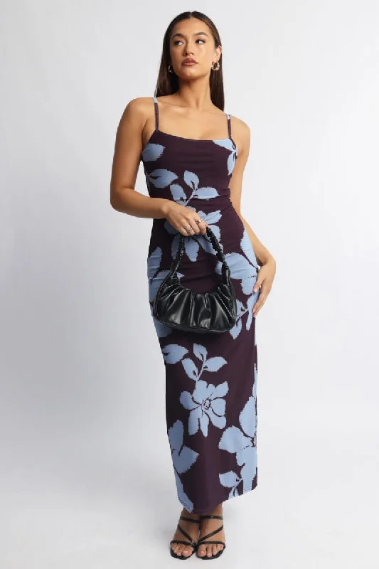Upgrade for Less!Brown Floral Bodycon Dress Maxi Mesh Â