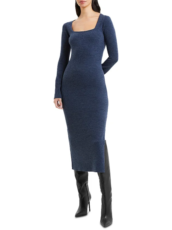 Crazy Discounts Inside!Womens Tea Length Square Neckline Bodycon Dress