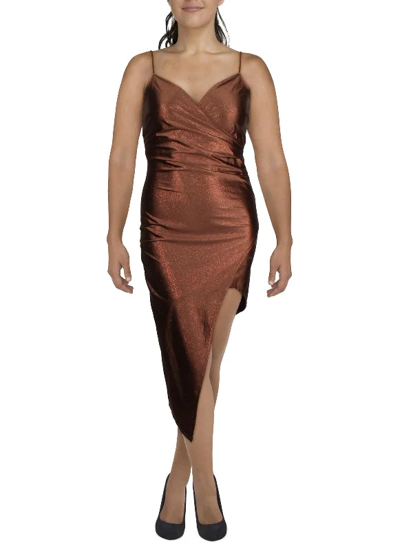 Your Best Deals Are Here!Juniors Womens Asymmetric Glitter Bodycon Dress