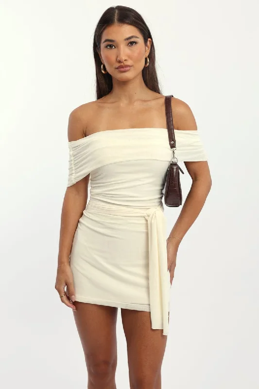 Limited-Time Price Drop!White Bodycon Dress Off Shoulder Mini