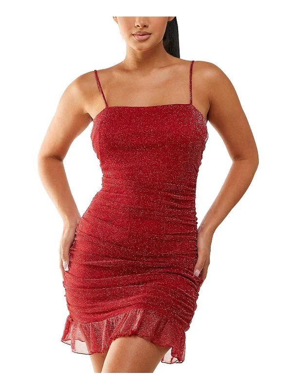 Limited-Time Price Drop!Juniors Womens Ruffled Hem Ruched Bodycon Dress