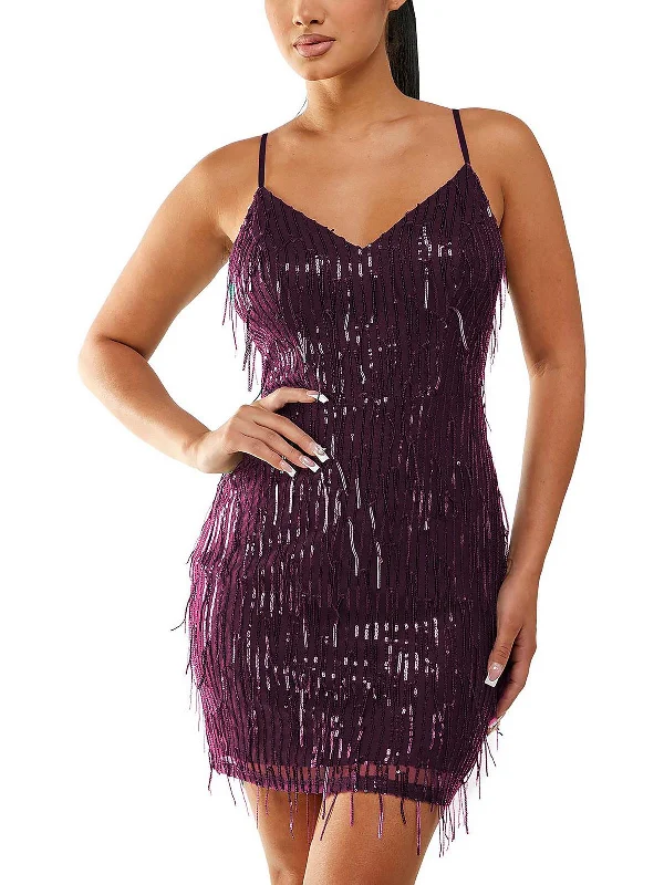 Save More with Every Purchase!Juniors Womens Fringed Mini Bodycon Dress