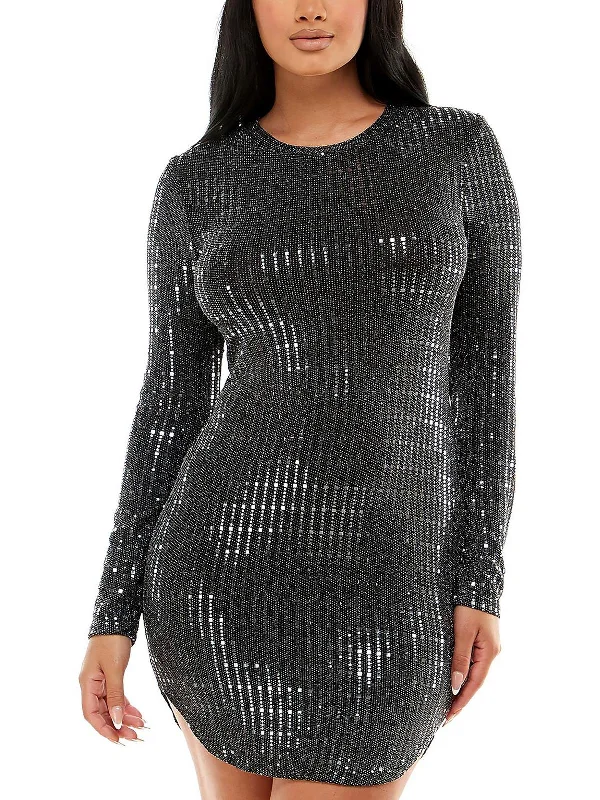 Your Shopping Wish, Our Discount Command!Juniors Womens Metallic Long Sleeves Bodycon Dress