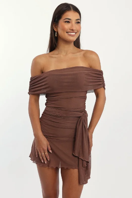 Exclusive Savings This Week!Brown Bodycon Dress Off Shoulder Mini
