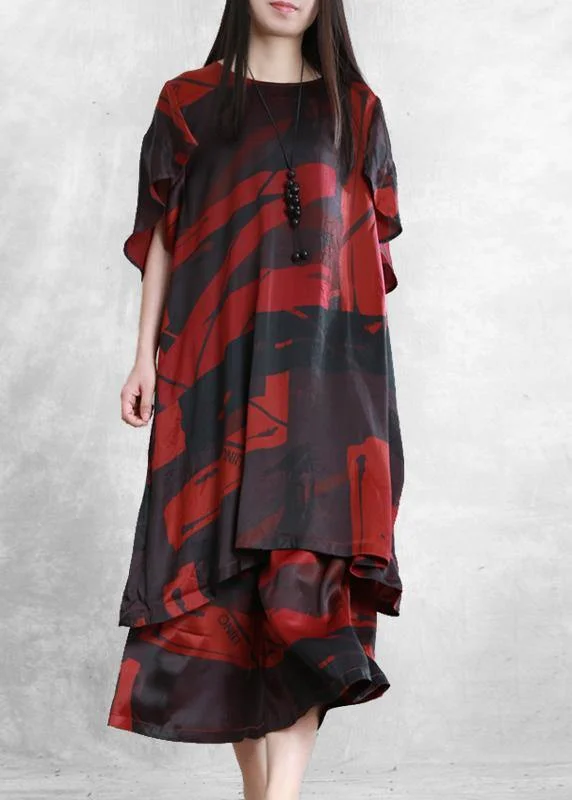 Your Best Deals Are Here!Women's Loose Silk Silk Red Suit Literary Irregular Long Top Wide Leg Pants