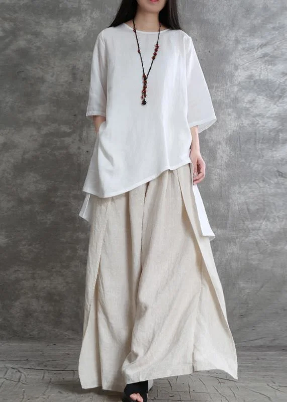 Instant Savings Await!Simple two-piece female summer loose loose white shirt wide-leg pants