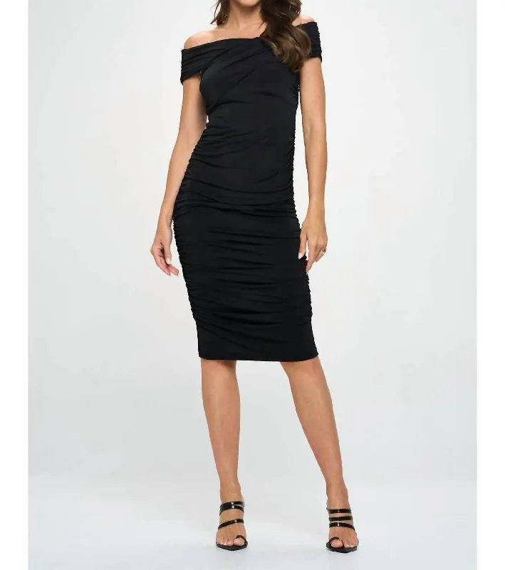 Unlock Huge Savings Now!Off Shoulder Midi Bodycon Dress In Black