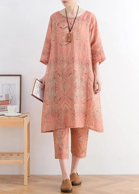 Your Chance to Save is Now!Summer wear new retro ramie abstract print dress harem pants casual suit two pieces