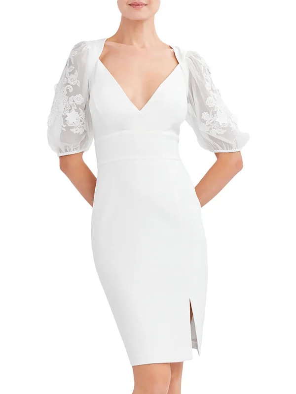 Your Chance to Save is Now!Womens Embroidered V-Neck Bodycon Dress