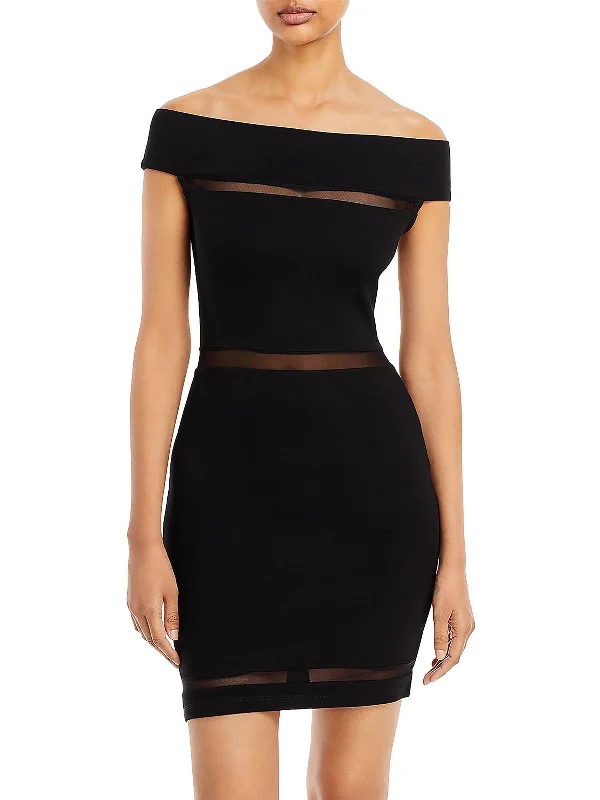 The Best Sale of the Year!Womens Mesh Inset Above Knee Bodycon Dress