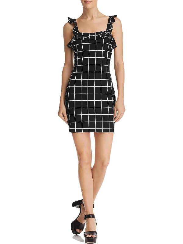 Mega Sale Happening Now!Womens Ruffled Window Pane Bodycon Dress