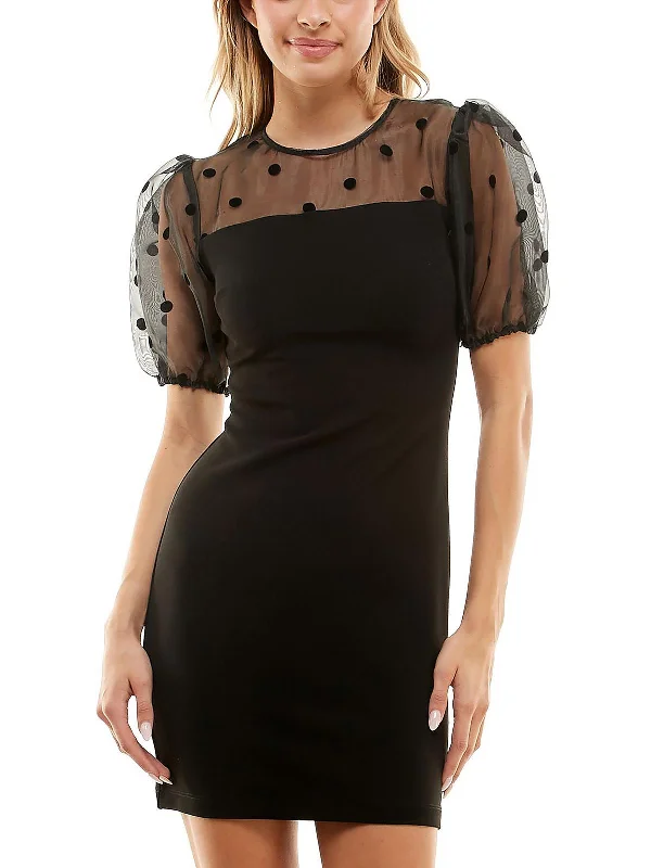 Buy One, Get One Free!Juniors Womens Organdy Yoke Organdy Sleeves Bodycon Dress