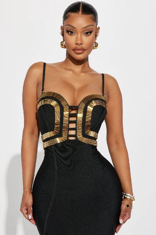 A Fine Time Bandage Midi Dress - Black/Gold