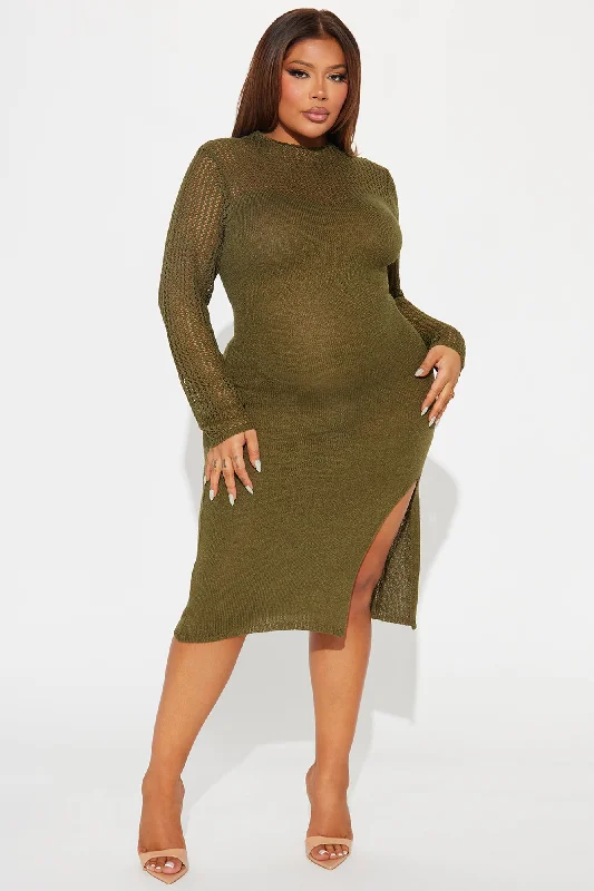 Cora Sweater Midi Dress - Olive