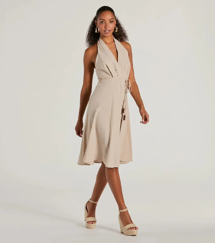 Delightful Charm Halter A-Line Midi Dress