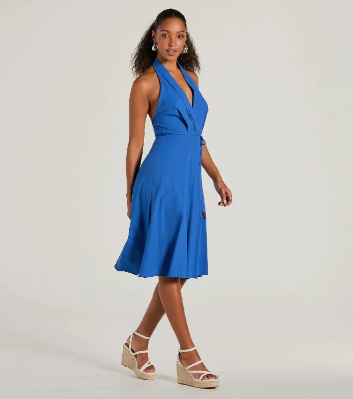 Delightful Charm Halter A-Line Midi Dress