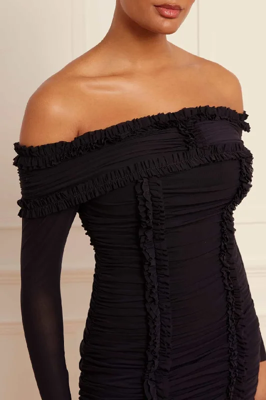 Ebony Rouched Off-Shoulder Ballerina Dress