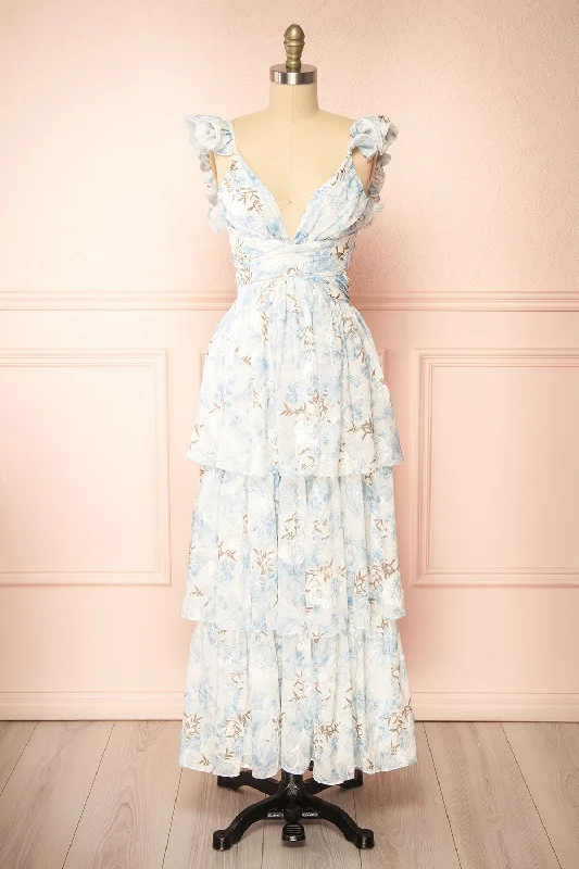 Ekatarina | Long Floral Dress w/ Ruffled Straps