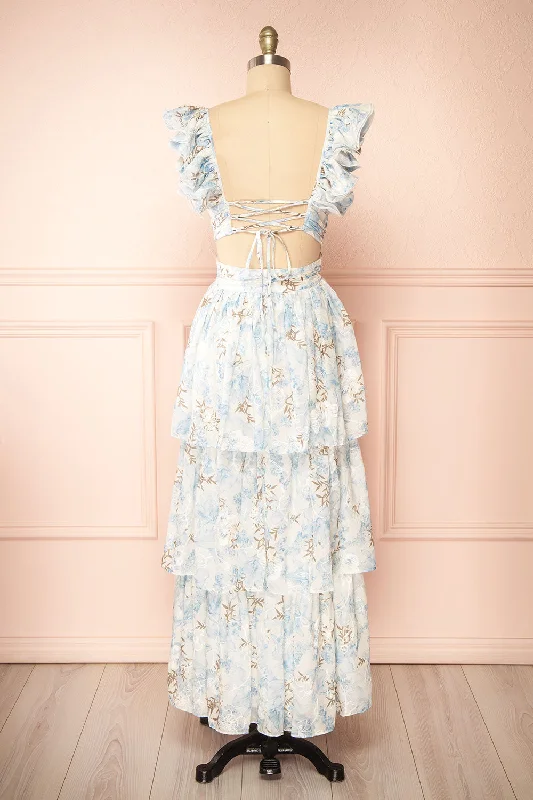 Ekatarina | Long Floral Dress w/ Ruffled Straps