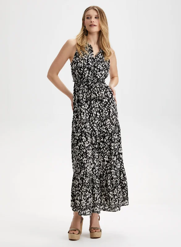 Frill Detail V-Neck Maxi Dress