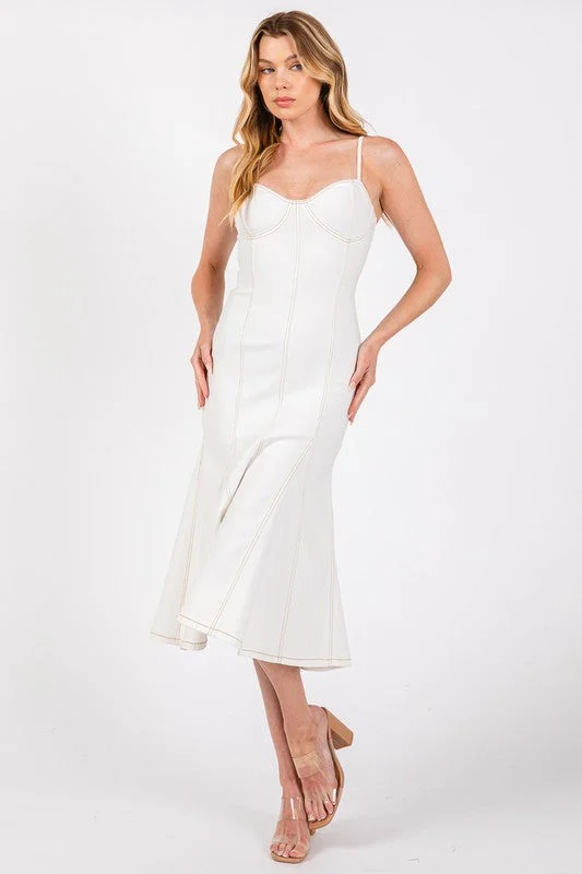 Minnie Sleeveless Stretch Twill Midi Dress White