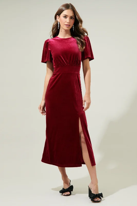 Night Bloom Velvet Midi Dress