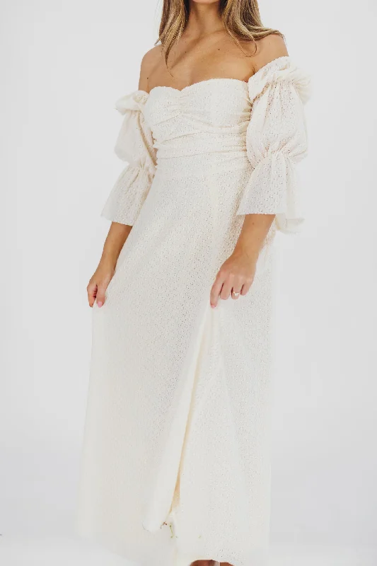 Corrine Tiered Sleeve Maxi Dress with Pockets in Ivory Cream - Bump Friendly