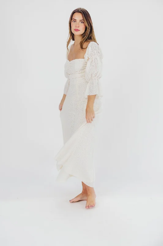 Corrine Tiered Sleeve Maxi Dress with Pockets in Ivory Cream - Bump Friendly