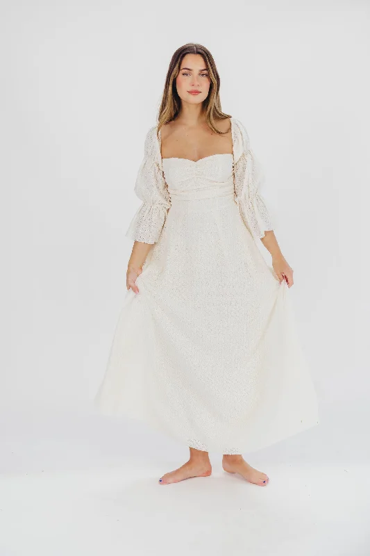 Corrine Tiered Sleeve Maxi Dress with Pockets in Ivory Cream - Bump Friendly