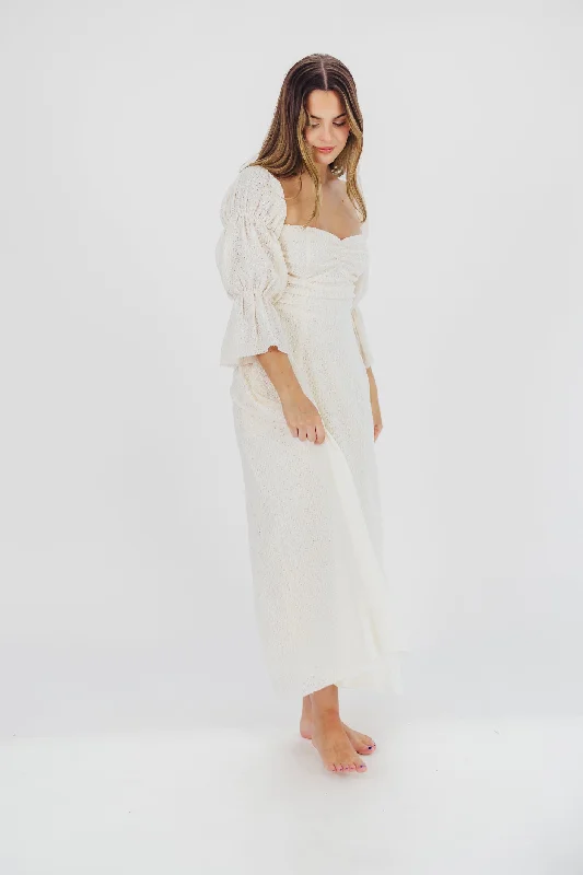 Corrine Tiered Sleeve Maxi Dress with Pockets in Ivory Cream - Bump Friendly