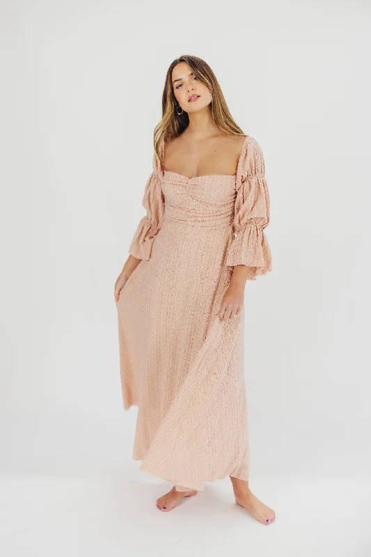 Corrine Tiered Sleeve Maxi Dress with Pockets in Dusty Blush - Bump Friendly