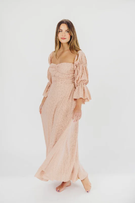 Corrine Tiered Sleeve Maxi Dress with Pockets in Dusty Blush - Bump Friendly