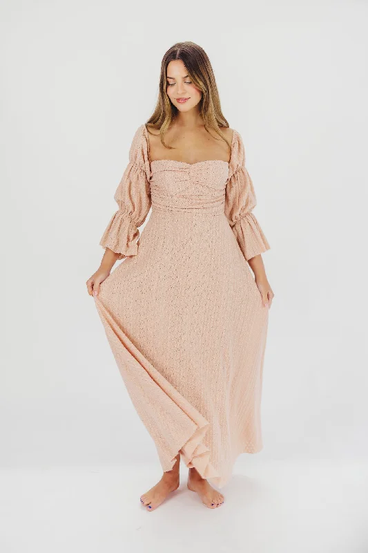 Corrine Tiered Sleeve Maxi Dress with Pockets in Dusty Blush - Bump Friendly