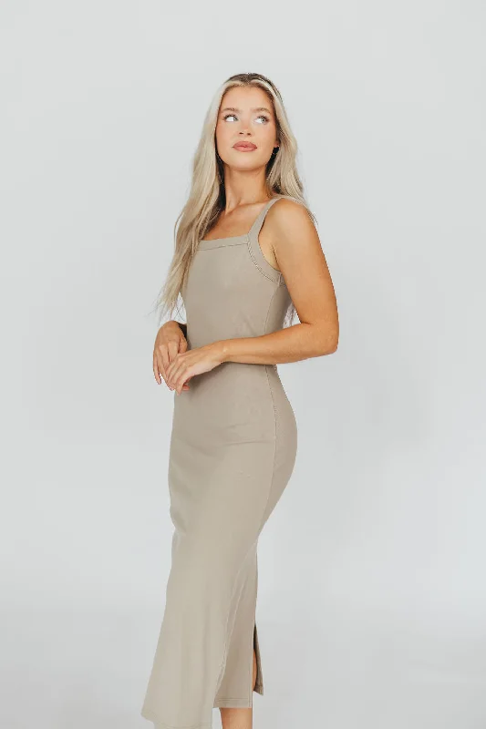 Olivia Square Neck Midi Tank Dress in Light Olive - Bump Friendly