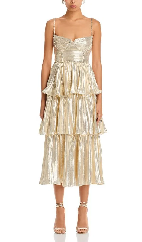 TIERED METALLIC MIDI DRESS