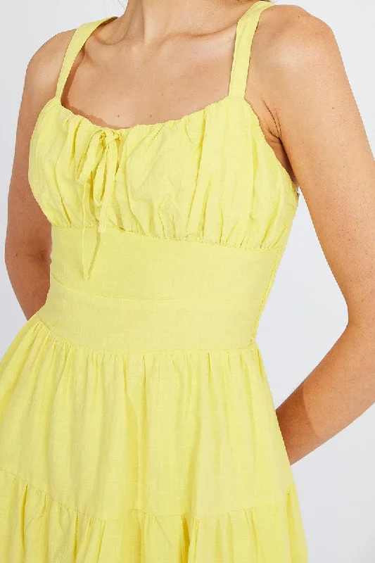 Yellow Midi Dress Strappy Tiered