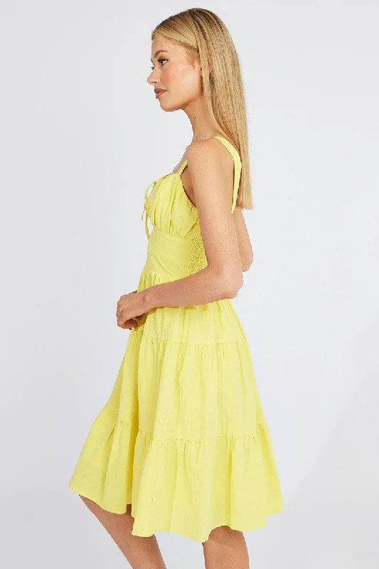 Yellow Midi Dress Strappy Tiered