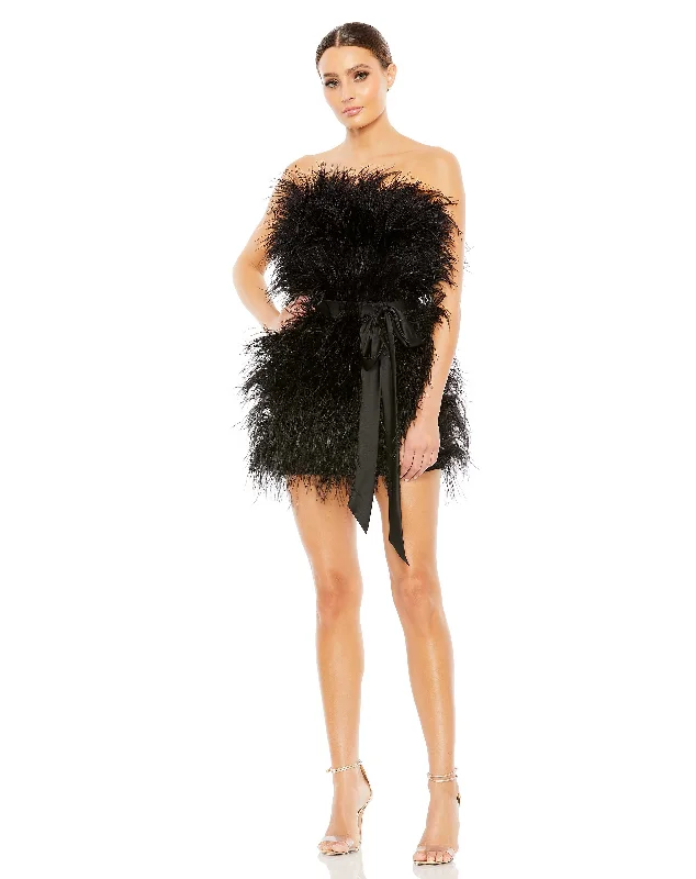 Feather Strapless Mini Dress