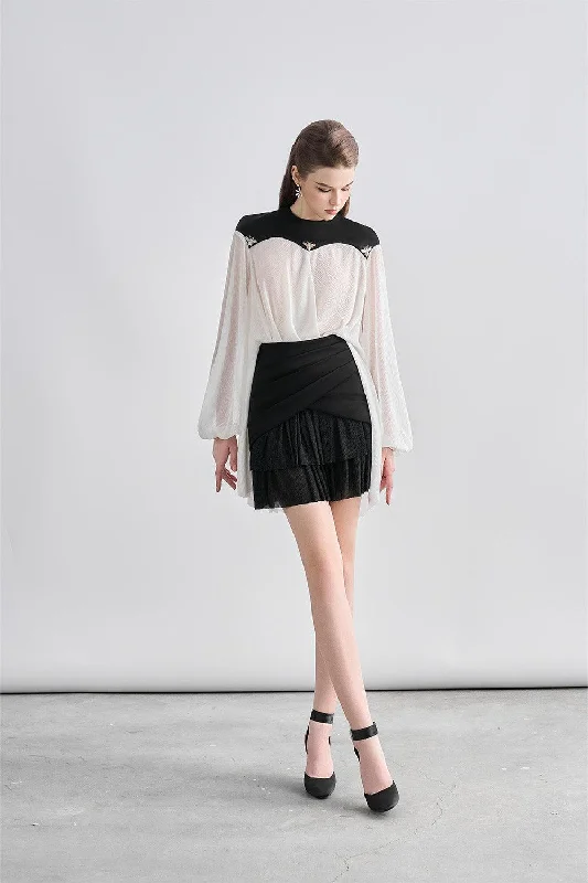 Addilyn Crossover Ruffle Layer Chanel Mini Dress