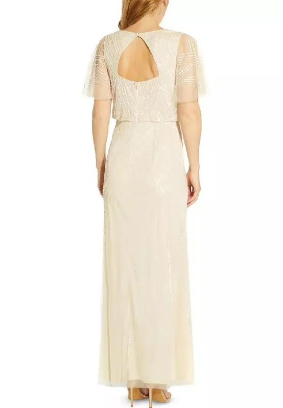 Ivory V-neck Back-Cutout Beaded Gown