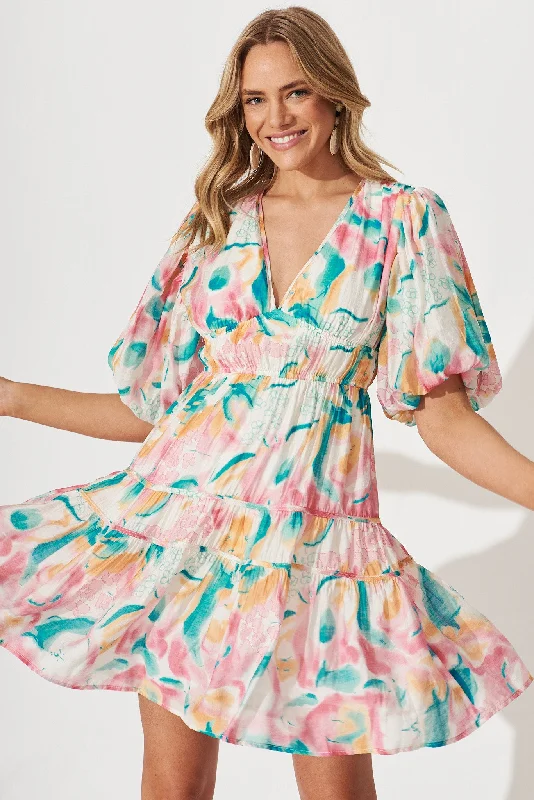 Amarusso Dress In Pink With Multi Watercolour Floral Print