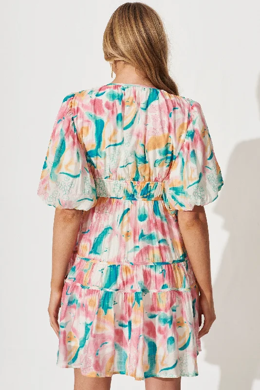 Amarusso Dress In Pink With Multi Watercolour Floral Print