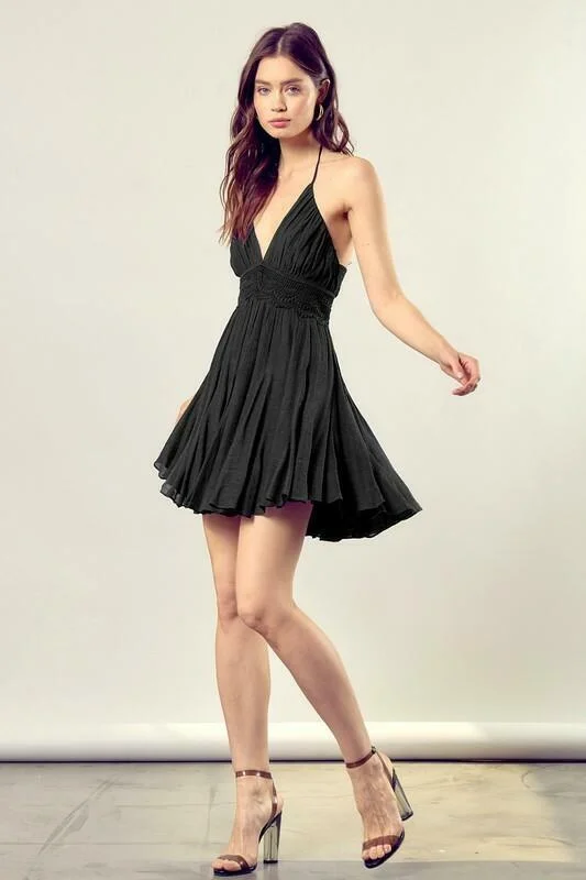 Arianna Black Lace Halter Mini Dress