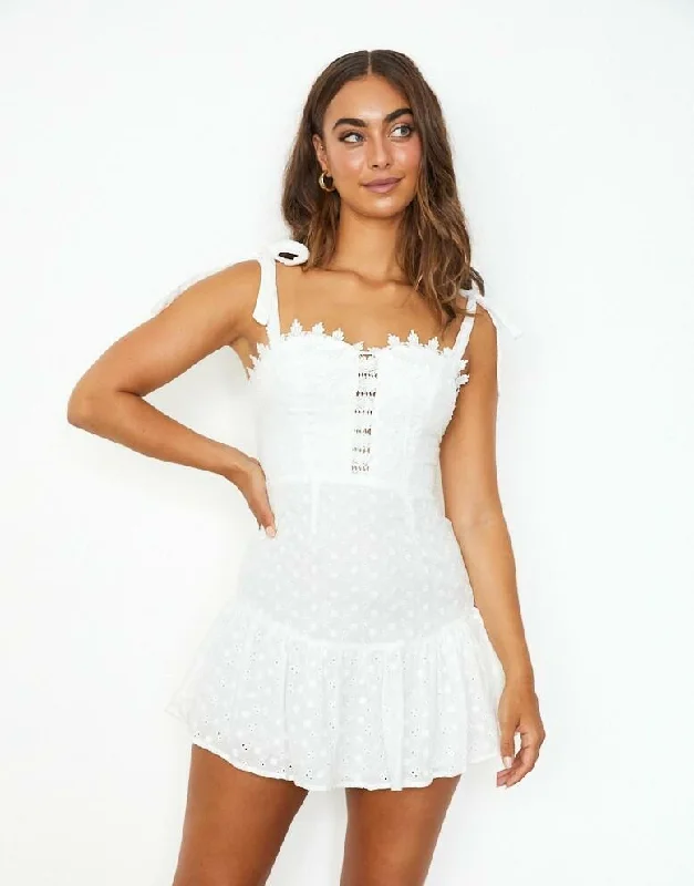 Bella White Eyelet Crochet Lace Mini Dress