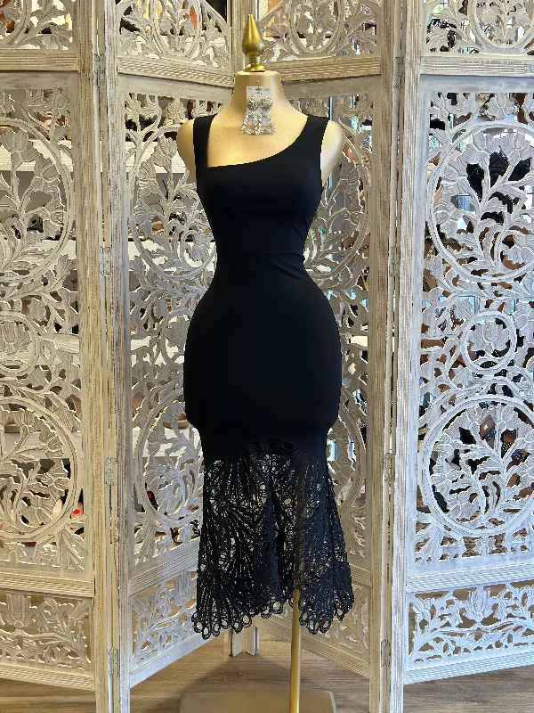 Black Assymetrical Lace Dress