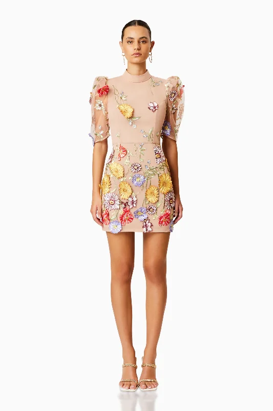 Budding Puff Sleeve Mini Dress In Multi